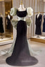 Black Velvet Square Puff Sleeve Evening Prom Dress With Bow