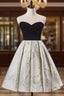 Black Velvet Strapless Pearls Homecoming Dress