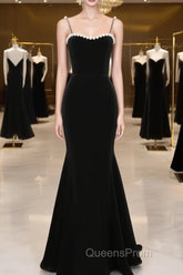 Black Velvet Straps Tea Length Party Dress, Black Velvet Homecoming Dress