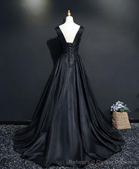 Simple Black V Neck Long Prom Dress, Black Evening Dress