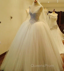 Bling Bling Beading V Neck Organza Ball Gowns Wedding Dress