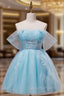 Blue A-Line Short Evening Prom Dress, Cute Blue Homecoming Dress