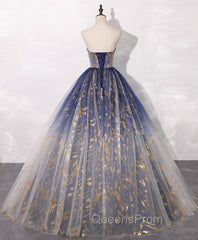 Blue A line Tulle Lace Long Evening Prom Dress, Tulle Evening Blue Graduation Dress