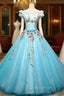 Blue Ball Gown Off The Shoulder Tulle Quinceanera Dress