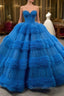 Blue Ball Gown Tulle Pink Tulle Pleats Beading Evening Prom Dress