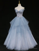 Blue Beaded Sweetheart Long Evening Dress Blue Prom Dress prom dresses shops