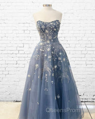 Blue Embroidery Tulle Dress