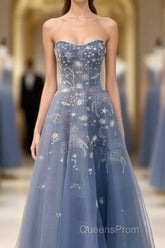 Blue Embroidery Tulle Dress