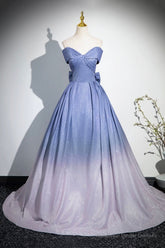 Blue Gradient-Color Glitter Sequins Prom Dresses, A-Line Off-The-Shoulder Blue Princess Formal Dresses
