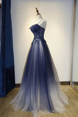 Blue Gradient Straps Tulle Long Party Dress with Lace Blue Junior Prom Dress prom dresses shops