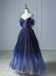 Blue Gradient Tulle Straps Beading Classy Prom Dress
