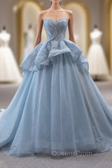 Blue Gray Tulle Sweetheart Pleats Evening Prom Dress