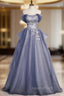 Blue-Grey Long A-line Off Shoulder Party Dress, New A-line Evening Prom Dress Evening Dress