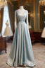 Blue Illusion V-neck Pleats Beading Evening Prom Dress