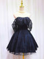 Blue Lace Off Shoulder Short Party Dress, Blue Homecoming Dress Party Dress