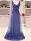 Blue Lace Open Back A-line Elegant Vintage Classy Prom Gown Classy Prom Dress