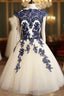 Blue Lace Tulle Short Evening Prom Dress, Homecoming Dress, Bridesmaid Dress