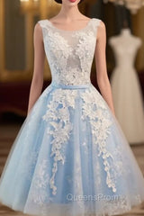 Blue Lace V-neck Homecoming Dress