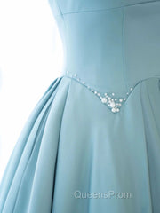 Blue Long Beaded Evening Prom Dress, Long Blue Beaded Evening Dress