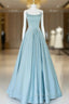 Blue Long Beaded Evening Prom Dress, Long Blue Beaded Evening Dress