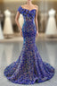 Blue Mermaid Sequins One Shoulder Ruffles Evening Prom Dress