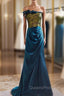 Blue Mermaid Strapless Print Evening Prom Dress