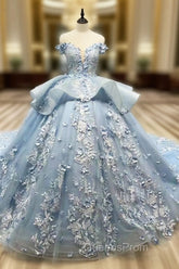 Blue Off Shoulder Ball Gown Evening Prom Dress Sweet 16th Dress