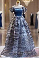 Blue Off the Shoulder Velvet Evening Prom Dress