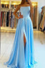 Blue Classy Prom Dress,Halter Long Classy Evening Dress With Side Slit
