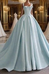 Blue Satin Long Evening Prom Dress, Blue Satin Formal Dress