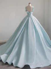 Blue Satin Long Evening Prom Dress, Blue Satin Formal Dress