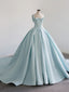 Blue Satin Long Classy Prom Dress, Blue Sweet 16 Dress