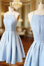 Blue Satin Short Halter Evening Prom Dress Light Blue Short Homecoming Dress Evening Prom Dress shops
