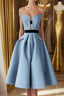 Blue satin short Evening Prom Dress, blue homecoming Dress