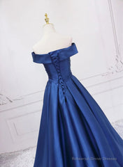 Blue Satin Sweetheart Long Wedding Party Dress Blue Formal Dress prom dresses shops