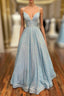 Blue Sequins Long Evening Prom Dress Blue Evening Dress