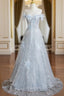 Blue Sequins Off the Shoulder Flower Evening Prom Dress