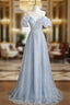 Blue Sequins Scoop Neck Evening Prom Dress