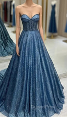 Blue Sequins Sweetheart Beading Evening Prom Dress