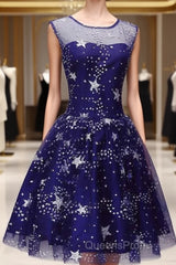 Blue Short Beautiful Homecoming Dress Tulle SleevelessEvening Prom Dress, Blue Party Dress