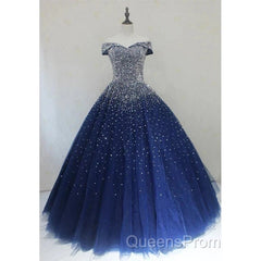 Blue Sparkle Off Shoulder Ball Party Dress Handmade Beaded Party Dress Elegant Evening Prom Dress Evening Dress