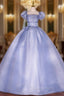 Blue Square Puff Sleeve Quinceanera Dress