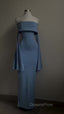 Blue Strapless Evening Prom Dress Long Sleeve Bodycon Party Dress