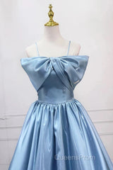 Blue Sweet A-Line Spaghetti Strap Satin Long Evening Prom Dress Evening Party Dress