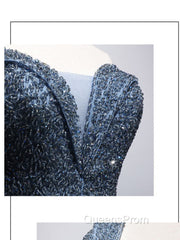 Blue Sweetheart Neck Tulle Beads Off Shoulder Long Evening Prom Dress