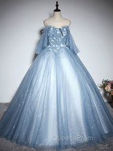 Blue Sweetheart Neck Tulle Lace Long Evening Prom Dress, Blue Evening Dress