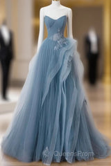 Blue Sweetheart Tulle Layers Long Formal Dress, Blue Long Party Dress Evening Prom Dress
