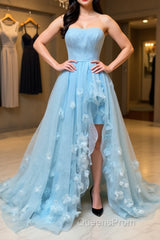 Blue sweetheart tulle long Evening Prom Dress, blue tulle evening Dress