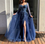 Blue Long Sleeves Slit Classy Prom Dress Long Party Dress Classy Evening Dress