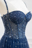 Blue Tulle Beaded Long Evening Prom Dress Evening Dress, Blue Evening Dress